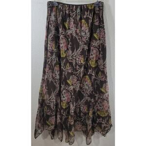 Cato Brown Pink Yellow Floral Sheer Overlay A Line Skirt 14W Lightweight Soft